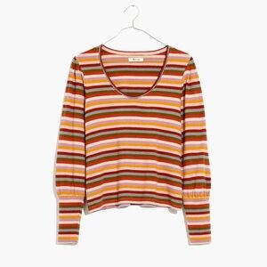 Madewell Striped Puff-Sleeve Scoopneck Top